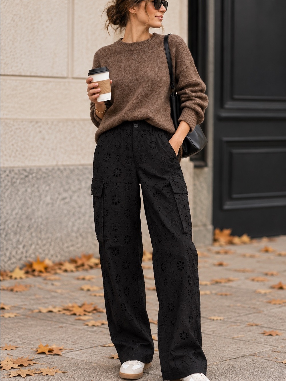 NWT Forever 21 Black Eyelet Cargo Pants Size L